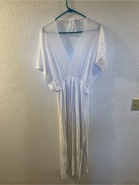 Hailey Lyn Maxi Dress White Side Slits V-neck Batwing Boho Coastal